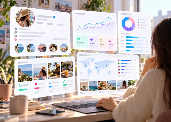 Creator profile with audience details, estimated engagement and analysis panels